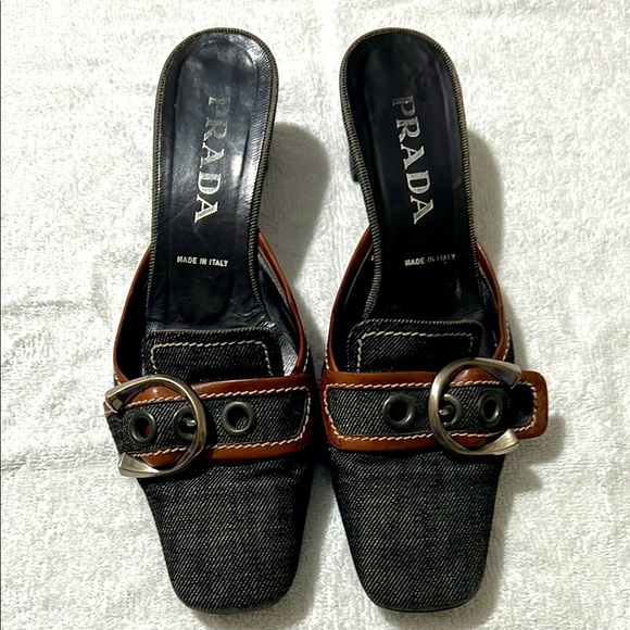 Prada Women's Black and Brown Buckle Mules - Picture 1 of 11